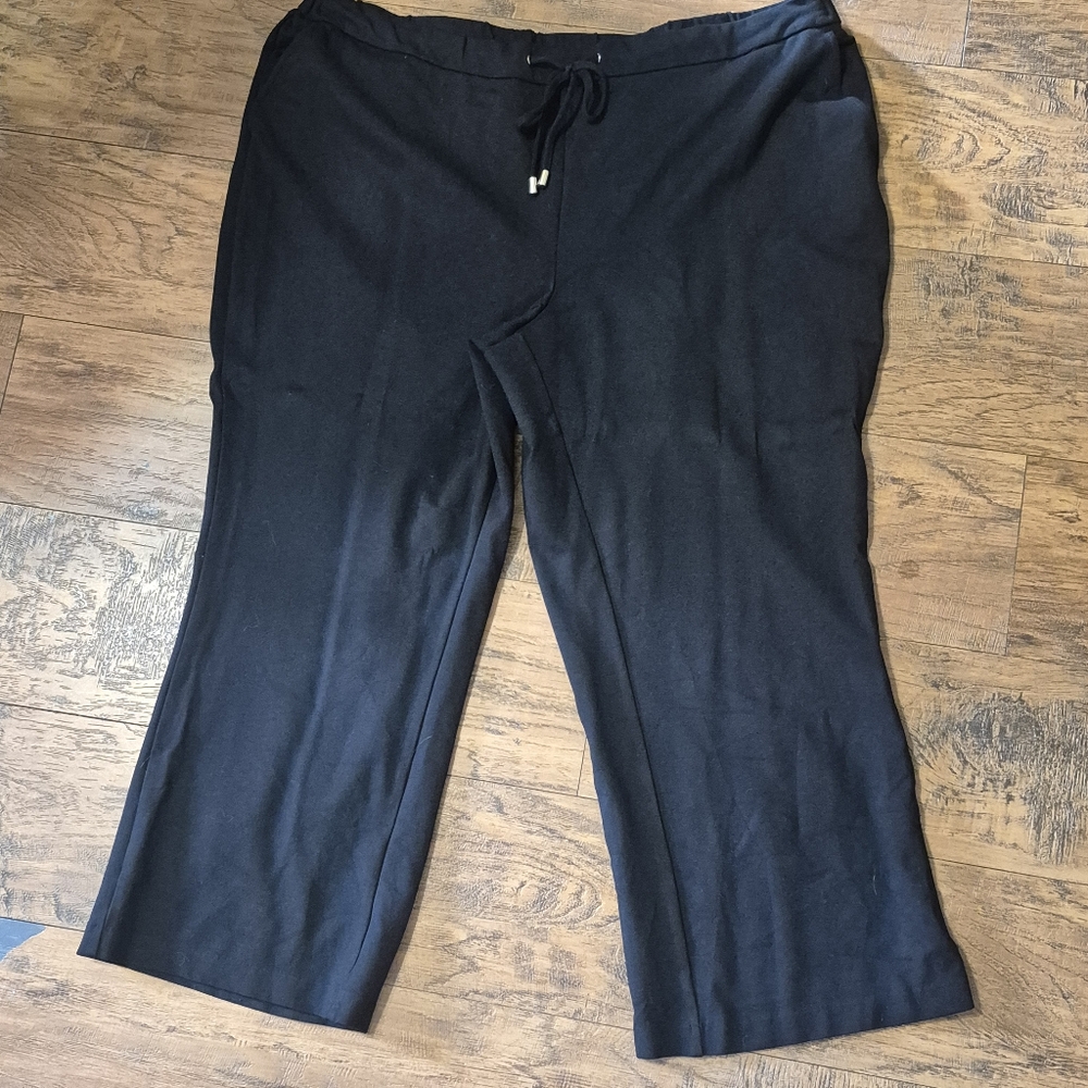 Wmns Black Slack Pants Elastic Waist Drawstring Pockets Curve Plus 3x
